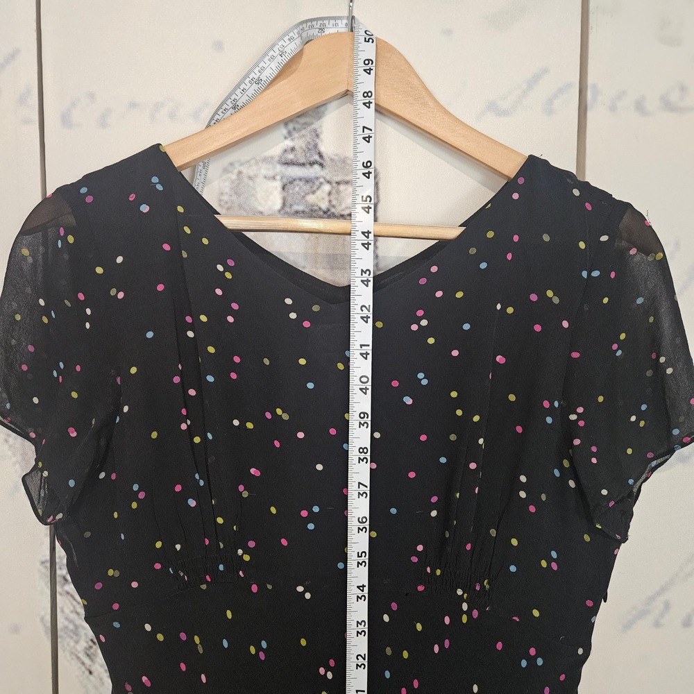 Talbots Petites Black Pure Silk Confetti Polka Dot V-Neck Empire Midi Dress 10P - Picture 9 of 10